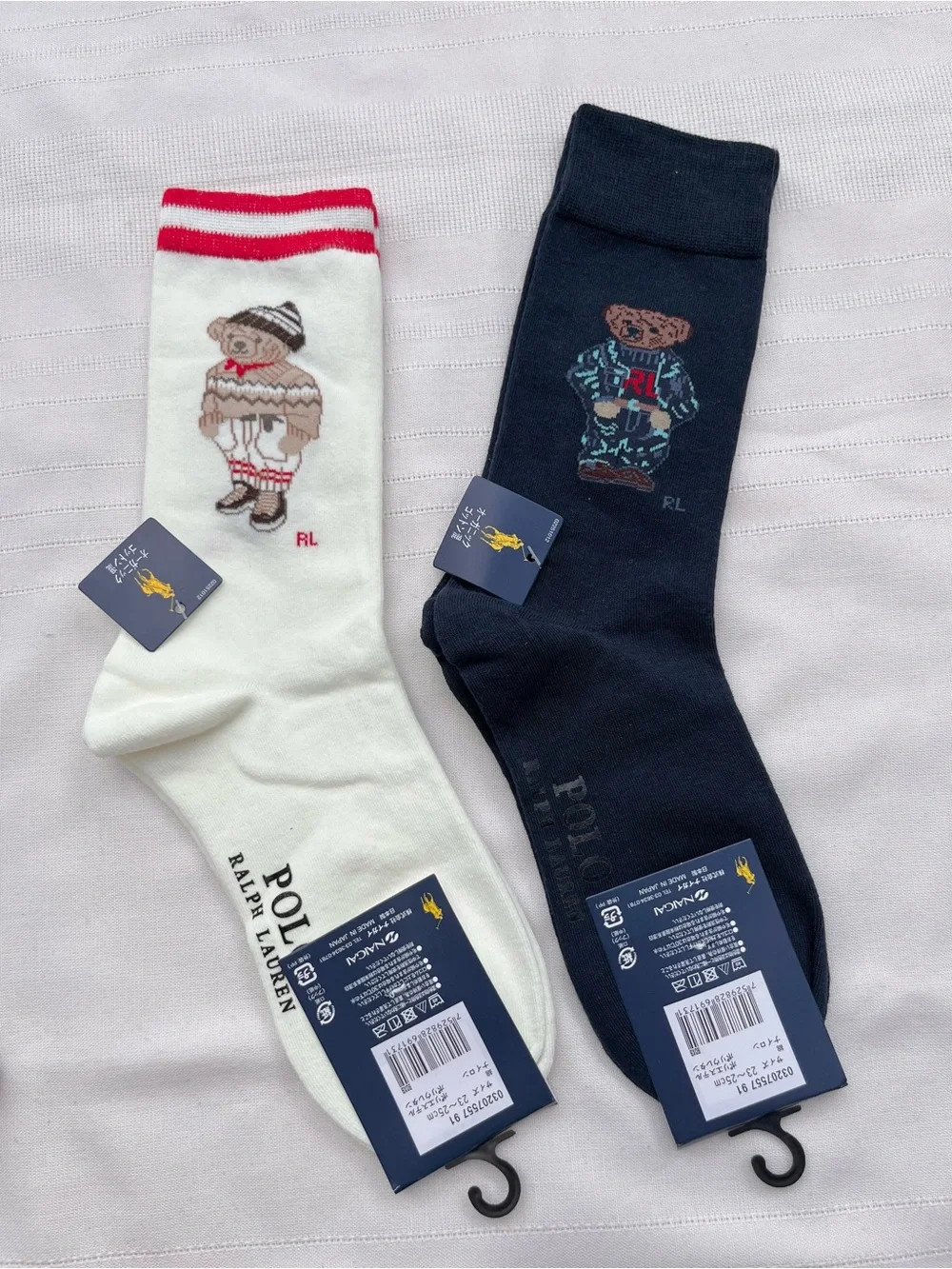 Polo by Ralph Lauren Two-Pack Bear Crew Socks - 2 pairs Cream & Navy